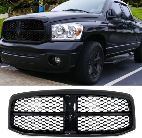 MIC Front Grille Grill Assembly Compatible with 2006 2007 2008 Dodge Ram 1500/2500 / 3500 (Gloss Black) in Saudi Arabia
