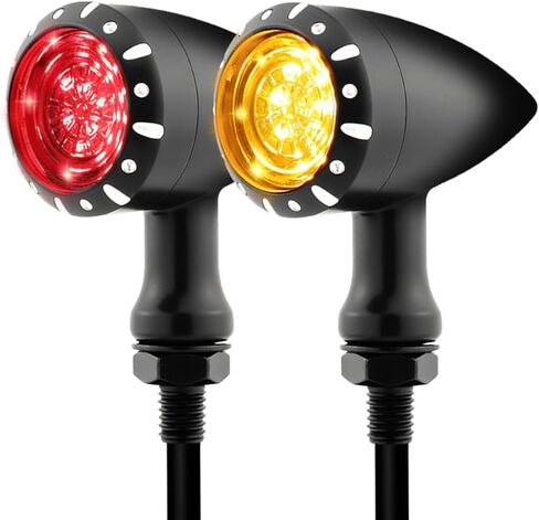 مجموعة إشارة الانعطاف LED للدراجات النارية - مصابيح أمامية بيضاء/كهرمانية وخلفية حمراء/فرامل/كهرمانية، مبيت من سبائك الزنك، M10 مناسب عالميًا للدراجات المخصصة لـ Cruiser Bobber Chopper (أسود-أمامي + خلفي) in Saudi Arabia