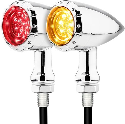 مجموعة إشارة الانعطاف LED للدراجات النارية - مصابيح أمامية بيضاء/كهرمانية وخلفية حمراء/فرامل/كهرمانية، مبيت من سبائك الزنك، M10 مناسب عالميًا للدراجات المخصصة لـ Cruiser Bobber Chopper (أسود-أمامي + خلفي) in Saudi Arabia