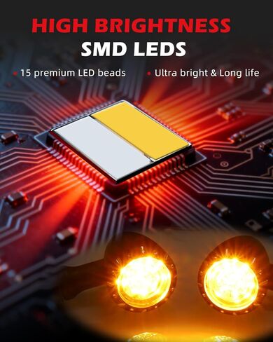 مجموعة إشارة الانعطاف LED للدراجات النارية - مصابيح أمامية بيضاء/كهرمانية وخلفية حمراء/فرامل/كهرمانية، مبيت من سبائك الزنك، M10 مناسب عالميًا للدراجات المخصصة لـ Cruiser Bobber Chopper (أسود-أمامي + خلفي) in Saudi Arabia