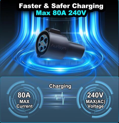 محول شاحن J1772 إلى Tesla، محول SAE J1772 إلى NACS، قفل شاحن الأمان، قابس شحن سريع Aurisyn بحد أقصى 80 أمبير 240 فولت للطراز 3/Y/X/S/Cybertruck، متوافق مع شواحن EV من المستوى 1 والمستوى 2 in Kuwait
