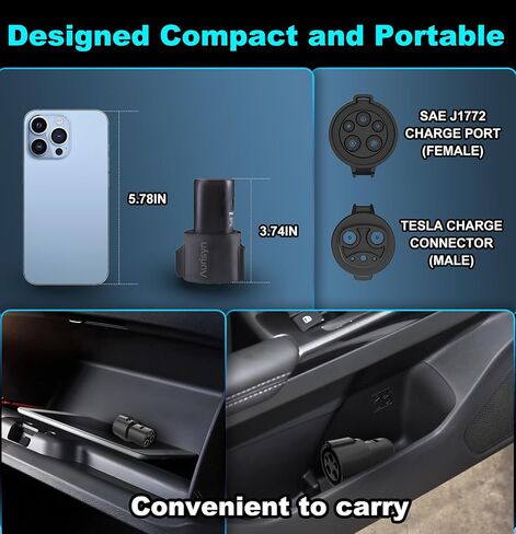 محول شاحن J1772 إلى Tesla، محول SAE J1772 إلى NACS، قفل شاحن الأمان، قابس شحن سريع Aurisyn بحد أقصى 80 أمبير 240 فولت للطراز 3/Y/X/S/Cybertruck، متوافق مع شواحن EV من المستوى 1 والمستوى 2 in Kuwait