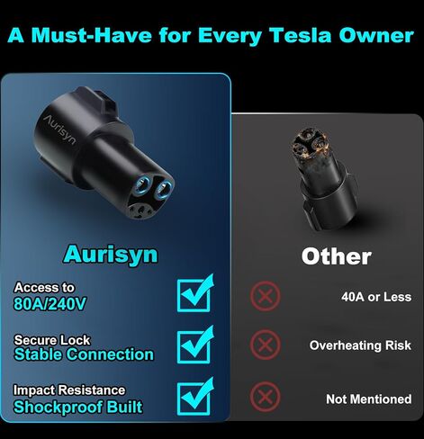 محول شاحن J1772 إلى Tesla، محول SAE J1772 إلى NACS، قفل شاحن الأمان، قابس شحن سريع Aurisyn بحد أقصى 80 أمبير 240 فولت للطراز 3/Y/X/S/Cybertruck، متوافق مع شواحن EV من المستوى 1 والمستوى 2 in Kuwait