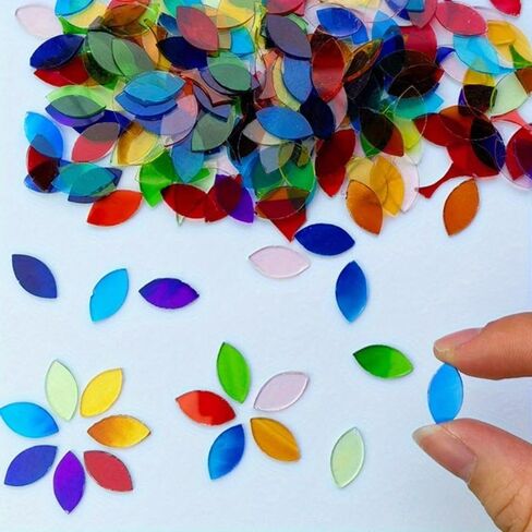 About 360pcs Mixed Color Transparent Leaf Shaped Fusible Glass Mosaic Pieces for DIY Art and Turkish Mosaic Lamp Crafting Materials - Glass Material in Saudi Arabia