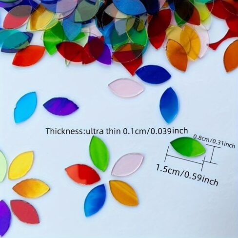 About 360pcs Mixed Color Transparent Leaf Shaped Fusible Glass Mosaic Pieces for DIY Art and Turkish Mosaic Lamp Crafting Materials - Glass Material in Saudi Arabia