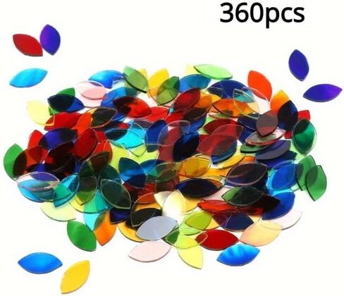 About 360pcs Mixed Color Transparent Leaf Shaped Fusible Glass Mosaic Pieces for DIY Art and Turkish Mosaic Lamp Crafting Materials - Glass Material in Saudi Arabia