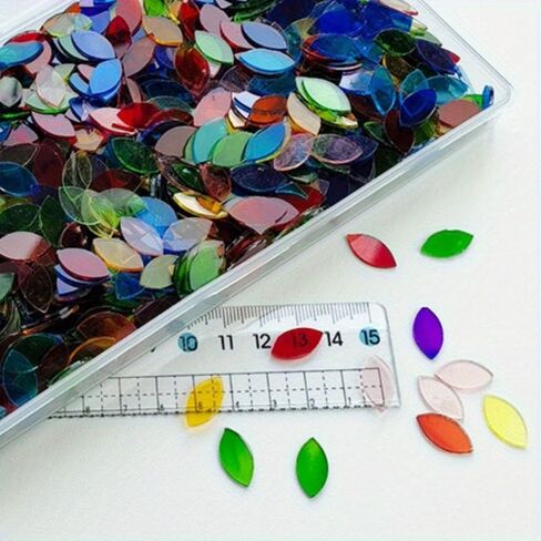 About 360pcs Mixed Color Transparent Leaf Shaped Fusible Glass Mosaic Pieces for DIY Art and Turkish Mosaic Lamp Crafting Materials - Glass Material in Saudi Arabia