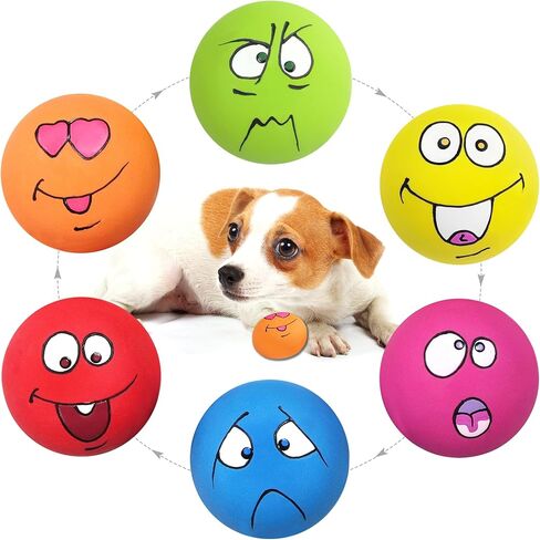 Latex Dog Squeaky Toys Balls for Teething Puppies, Small, Medium Dogs, 6 Pcs Bouncy Cute Face Pet Dog Toys in Saudi Arabia