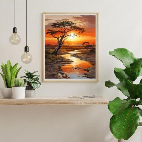 LAENAKR DIY Paint by Numbers for Adults Beginner, Acacia Tree African Sunset, Paint by Numbers Kit Tree Painting by Numbers for Adults, Drawing Paintwork with Paintbrushes No Frame 40x50cm in Saudi Arabia