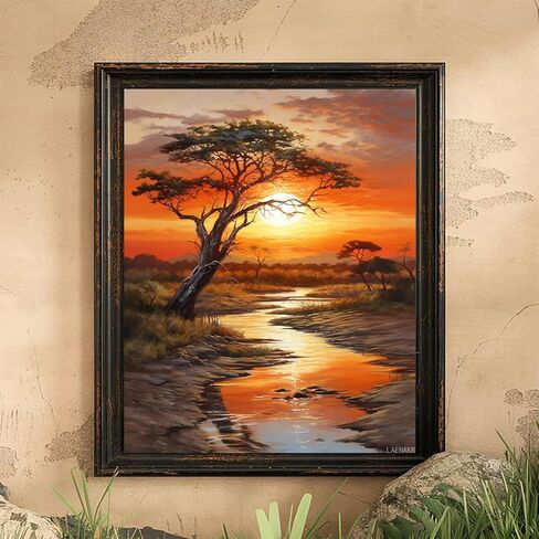 LAENAKR DIY Paint by Numbers for Adults Beginner, Acacia Tree African Sunset, Paint by Numbers Kit Tree Painting by Numbers for Adults, Drawing Paintwork with Paintbrushes No Frame 40x50cm in Saudi Arabia