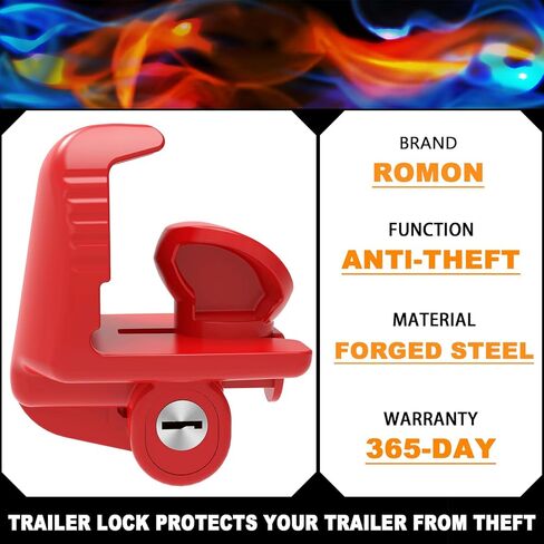 أقفال وصلة مقطورة حمراء من ROMON مع مفاتيح، مقاس عالمي يناسب 1-7/8 بوصة، 2 بوصة، و2-5/16 بوصة، قفل لسان مقطورة فولاذي شديد التحمل قابل للتعديل للقوارب والمقطورات وRV، وصلات مضادة للسرقة، عبوة واحدة in Kuwait
