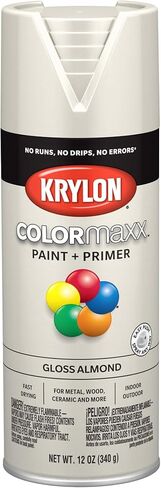 12 oz Krylon K05500007 COLORmaxx Almond Paint & Primer Spray Paint, Gloss in Kuwait