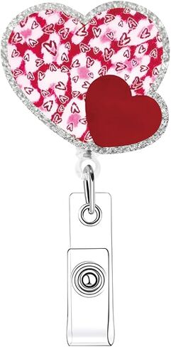 Valentines Badge Reel Retractable Heart Shape Nurse Badge Reels Valentines Heart Badge Holder Retractable Clip for Nursing Holiday Name Tag Acrylic Alligator Clip for Doctor Teacher Office in Saudi Arabia