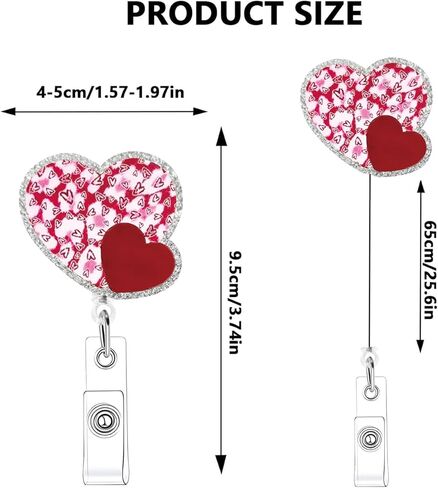 Valentines Badge Reel Retractable Heart Shape Nurse Badge Reels Valentines Heart Badge Holder Retractable Clip for Nursing Holiday Name Tag Acrylic Alligator Clip for Doctor Teacher Office in Saudi Arabia