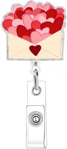 Valentines Badge Reel Retractable Heart Shape Nurse Badge Reels Valentines Heart Badge Holder Retractable Clip for Nursing Holiday Name Tag Acrylic Alligator Clip for Doctor Teacher Office in Saudi Arabia