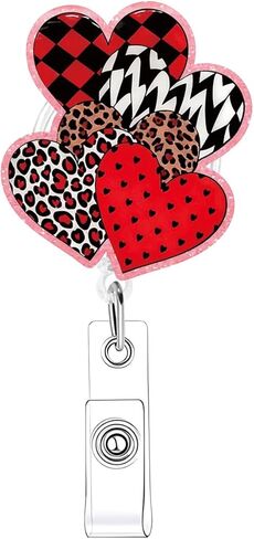 Valentines Badge Reel Retractable Heart Shape Nurse Badge Reels Valentines Heart Badge Holder Retractable Clip for Nursing Holiday Name Tag Acrylic Alligator Clip for Doctor Teacher Office in Saudi Arabia