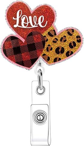 Valentines Badge Reel Retractable Heart Shape Nurse Badge Reels Valentines Heart Badge Holder Retractable Clip for Nursing Holiday Name Tag Acrylic Alligator Clip for Doctor Teacher Office in Saudi Arabia