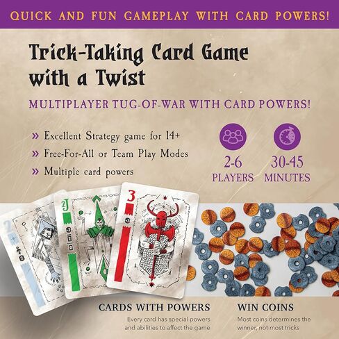 Thrones of Valeria Trick Taking Card Game - Fast and Fun Strategy Card Game with Card Powers and Game Twist - Family Fun for 3-6 players, ages 14+ in Saudi Arabia