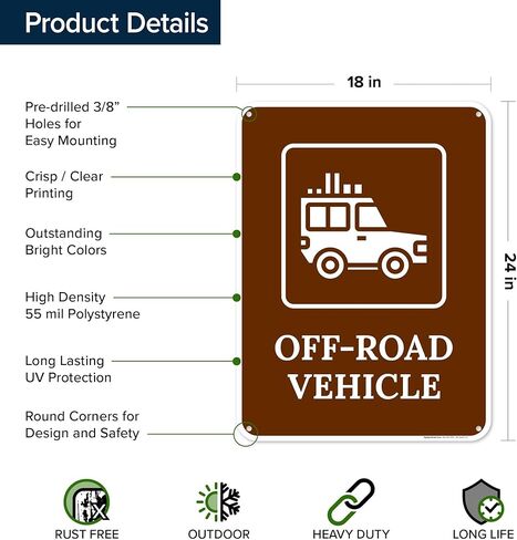 Off Road Vehicle Sign, 10x7 Inches, 4 Mil Vinyl Decal Stickers Weather Resistant, Made in USA by My Sign Center in Saudi Arabia