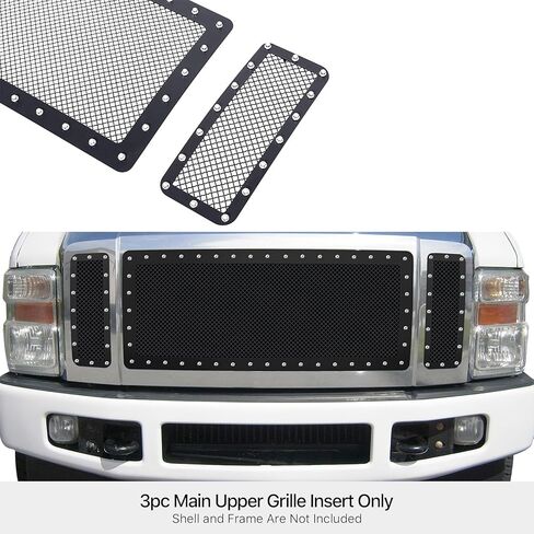 APS Compatible with Ford F-250 F350 F450 F550 2008-2010 XLT lariat King Ranch Main Upper Stainless Steel Black Mesh Rivet Studs Front Grill Grille Insert FL5171H in Saudi Arabia