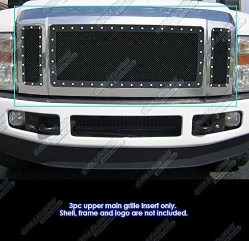 APS Compatible with Ford F-250 F350 F450 F550 2008-2010 XLT lariat King Ranch Main Upper Stainless Steel Black Mesh Rivet Studs Front Grill Grille Insert FL5171H in Saudi Arabia