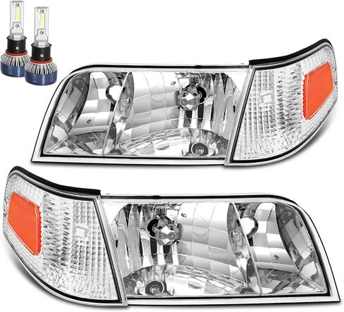مجموعة المصابيح الأمامية LED الأكثر سطوعًا بنسبة 500% من ELH متوافقة مع المصابيح الأمامية 1998-2011 98-11 Ford Crown Victoria مع المصابيح الأمامية الزاوية (تتضمن مصابيح LED) in Kuwait