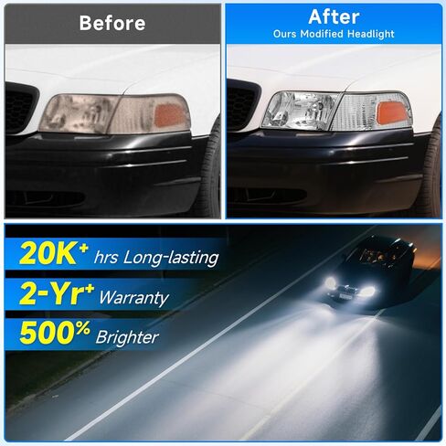 مجموعة المصابيح الأمامية LED الأكثر سطوعًا بنسبة 500% من ELH متوافقة مع المصابيح الأمامية 1998-2011 98-11 Ford Crown Victoria مع المصابيح الأمامية الزاوية (تتضمن مصابيح LED) in Kuwait