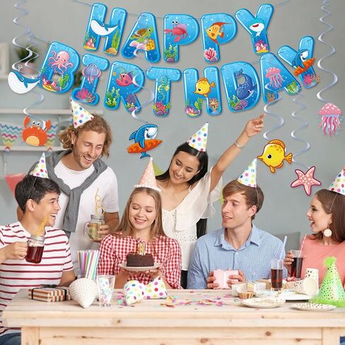 Under the Sea Party Decorations Sea Animal Birthday Party Supplies, Ocean Animal Birthday Banner Hanging Swirls Marine Creature Shark Starfish Dolphin Octopus Fish Banner Ocean Theme Party Decorations in Saudi Arabia