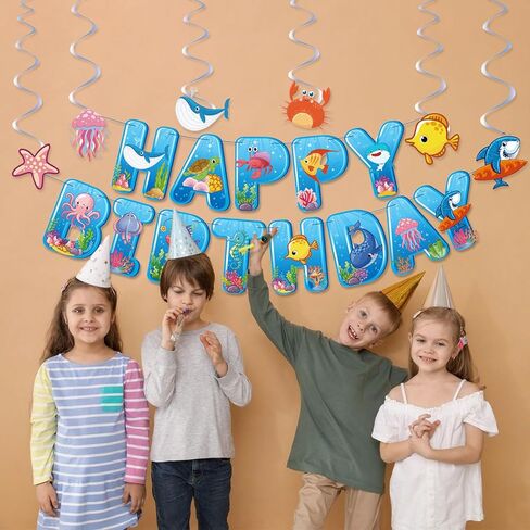 Under the Sea Party Decorations Sea Animal Birthday Party Supplies, Ocean Animal Birthday Banner Hanging Swirls Marine Creature Shark Starfish Dolphin Octopus Fish Banner Ocean Theme Party Decorations in Saudi Arabia