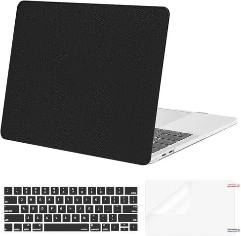 MOSISO Compatible with MacBook Pro 13 inch Case M2 2025-2016 A2338 M1 A2251 A2289 A2159 A1989 A1708 A1706, Anti-Fingerprint Knit Texture PU Leather Coated Hard Shell&Keyboard Cover&Screen Film, Black in Saudi Arabia