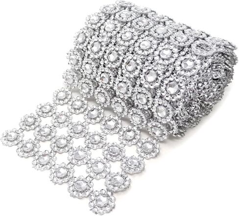 1 Roll of 4 Inch x 2 Yards Sparkling Silver Flower Shape Diamond Mesh Wrap Roll Faux Crystal Rhinestone Mesh Ribbon for Wedding, Birthday, Baby Shower, Arts & Crafts in Saudi Arabia