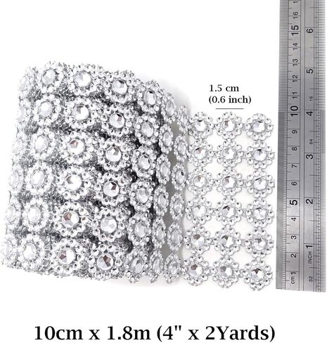 1 Roll of 4 Inch x 2 Yards Sparkling Silver Flower Shape Diamond Mesh Wrap Roll Faux Crystal Rhinestone Mesh Ribbon for Wedding, Birthday, Baby Shower, Arts & Crafts in Saudi Arabia