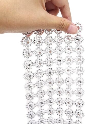 1 Roll of 4 Inch x 2 Yards Sparkling Silver Flower Shape Diamond Mesh Wrap Roll Faux Crystal Rhinestone Mesh Ribbon for Wedding, Birthday, Baby Shower, Arts & Crafts in Saudi Arabia
