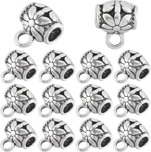 1 Box 160Pcs Round Bail Beads Silver Bail Tube Beads Bulk Alloy Small Tibetan Style Textured Spacers Bead Hanger Bail Bead Connectors for Jewelry Making Charms Pendants Necklaces Supplies DIY in Saudi Arabia