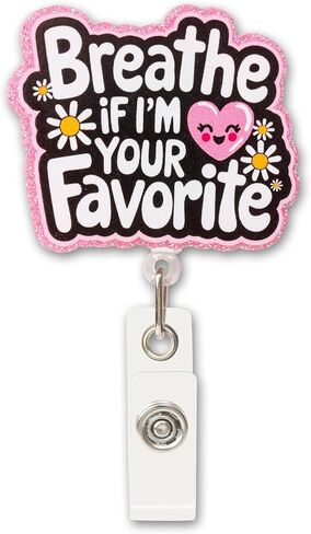 Cute & Funny “Breathe If I’m Your Favorite" Nurse Badge Reel – Retractable ID Holder for Nurses, Teachers & Students, Daisy & Pink Heart Clip, Nursing Accessories & Cute Nurse Gifts in Saudi Arabia