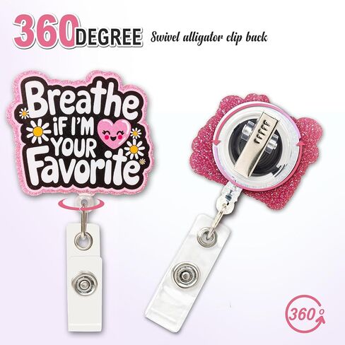 Cute & Funny “Breathe If I’m Your Favorite" Nurse Badge Reel – Retractable ID Holder for Nurses, Teachers & Students, Daisy & Pink Heart Clip, Nursing Accessories & Cute Nurse Gifts in Saudi Arabia