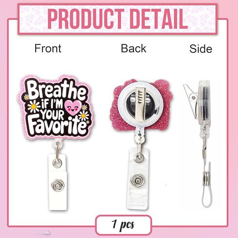 Cute & Funny “Breathe If I’m Your Favorite" Nurse Badge Reel – Retractable ID Holder for Nurses, Teachers & Students, Daisy & Pink Heart Clip, Nursing Accessories & Cute Nurse Gifts in Saudi Arabia