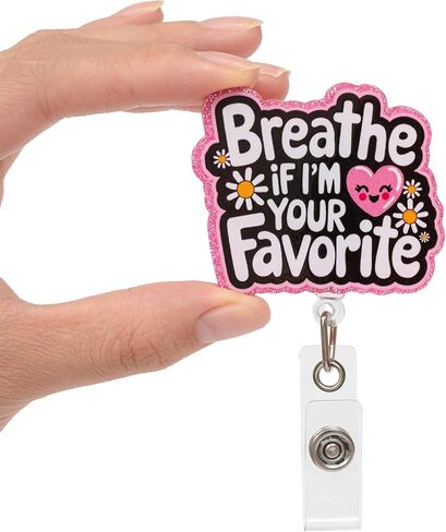 Cute & Funny “Breathe If I’m Your Favorite" Nurse Badge Reel – Retractable ID Holder for Nurses, Teachers & Students, Daisy & Pink Heart Clip, Nursing Accessories & Cute Nurse Gifts in Saudi Arabia