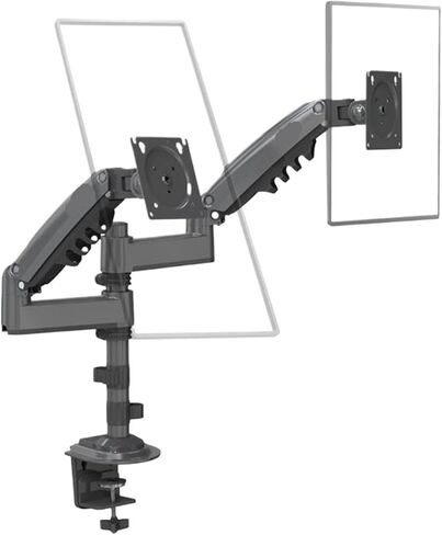 حامل مكتبي بشاشة مزدوجة H180 زنبركي غاز 17 بوصة - 27 بوصة ذراع مزدوج (أسود) in Saudi Arabia