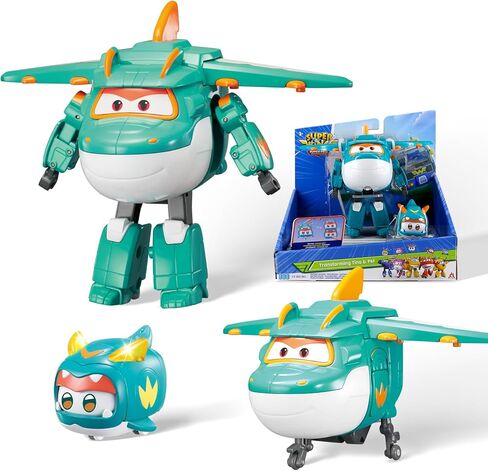 Super Wings - 5" Transforming 2-Pack Supercharged Golden Boy & Super Pet Airplane Toys | New from Season 7 | Airplane to Robot | Preschool Birthday Gifts for 3 4 5 Year Old Kids | with Light Effect in Kuwait
