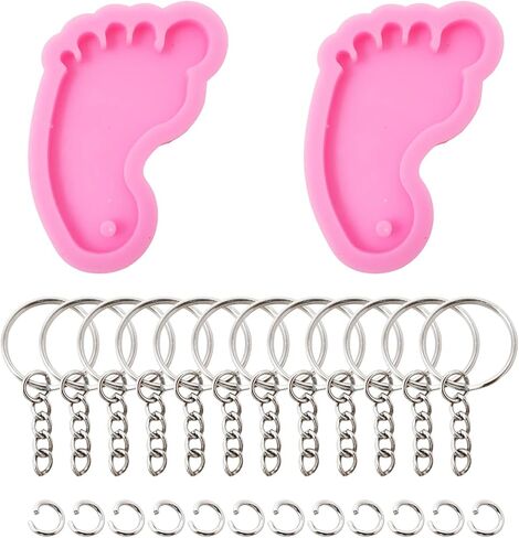 2PCS Cute Foot Shape Silicone Molds Fun 3D Feet Keychain Resin Pendant Molds with 12PCS Key Rings for DIY Kechain Backpack Purse Decoration Luggage Tag Crafts Making in Saudi Arabia
