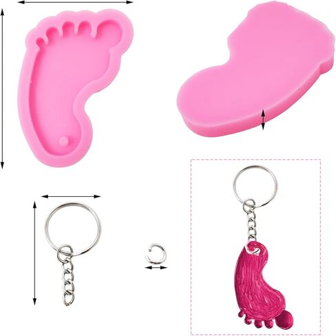 2PCS Cute Foot Shape Silicone Molds Fun 3D Feet Keychain Resin Pendant Molds with 12PCS Key Rings for DIY Kechain Backpack Purse Decoration Luggage Tag Crafts Making in Saudi Arabia