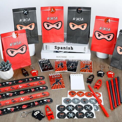 84pcs Karate Party Favor Colorful Karate Paper Bag Notepad Pen Slap Bracelets Key Chain TPR Stretchy Flying Toys Stickers Karate Party Supplies for Boys Girls Birthday Classroom Activities Party Kits in Kuwait