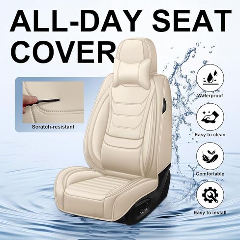 DHAEY Car Seat Covers for Chevrolet Corvette 2000-2025, Sport Seat Covers, Napa Leather, Cool & Supportive for Performance Driving, 2PCS Front with Pillows, Black in Kuwait