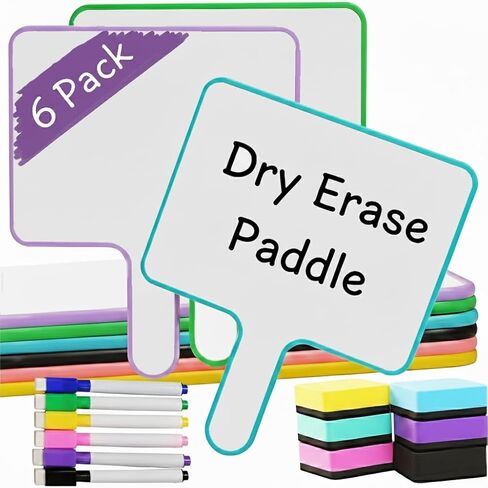 6 Pack 10''X 8'' Dry Erase Paddles with 6 Markers & 6 Erasers – Dry Erase Boards with Handles Double-Sided Small Whiteboards for Classroom, Teaching, Learning, and Group Activities in Saudi Arabia