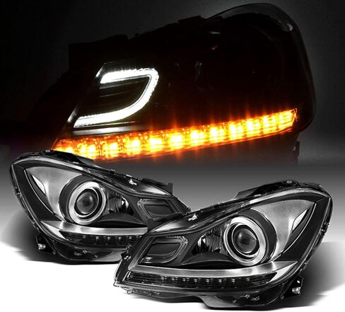 AKKON - Fits 2012 2013 2014 Mercedes W204 C-Class 2015 Benz C250 C350 AMG Projector LED DRL Black Headlights Pair Left+Right in Saudi Arabia