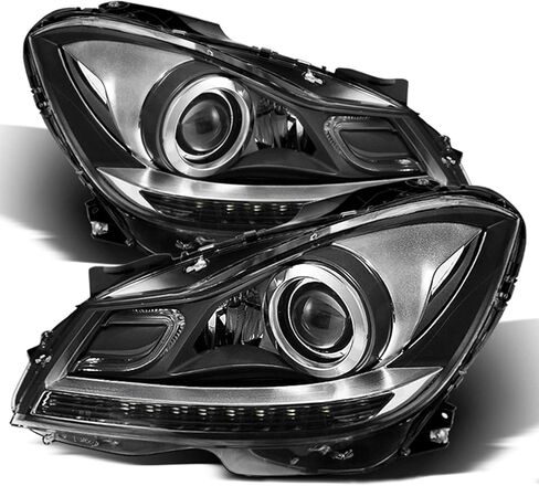 AKKON - Fits 2012 2013 2014 Mercedes W204 C-Class 2015 Benz C250 C350 AMG Projector LED DRL Black Headlights Pair Left+Right in Saudi Arabia