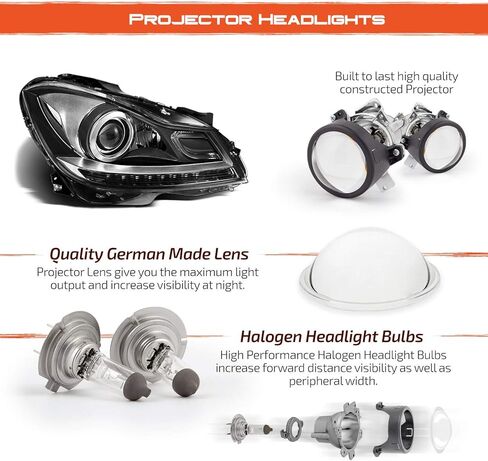 AKKON - Fits 2012 2013 2014 Mercedes W204 C-Class 2015 Benz C250 C350 AMG Projector LED DRL Black Headlights Pair Left+Right in Saudi Arabia