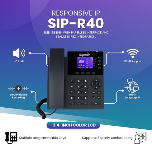 هاتف VoIP للمكاتب المنزلية – شاشة ملونة عالية الدقة، نظام هاتف Gigabit IP للشركات الصغيرة، هواتف VoIP للأعمال، هاتف Office IP (SIP-R40) in Saudi Arabia