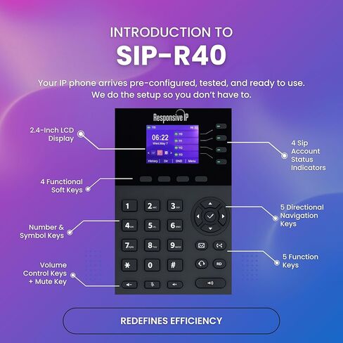 هاتف VoIP للمكاتب المنزلية – شاشة ملونة عالية الدقة، نظام هاتف Gigabit IP للشركات الصغيرة، هواتف VoIP للأعمال، هاتف Office IP (SIP-R40) in Saudi Arabia